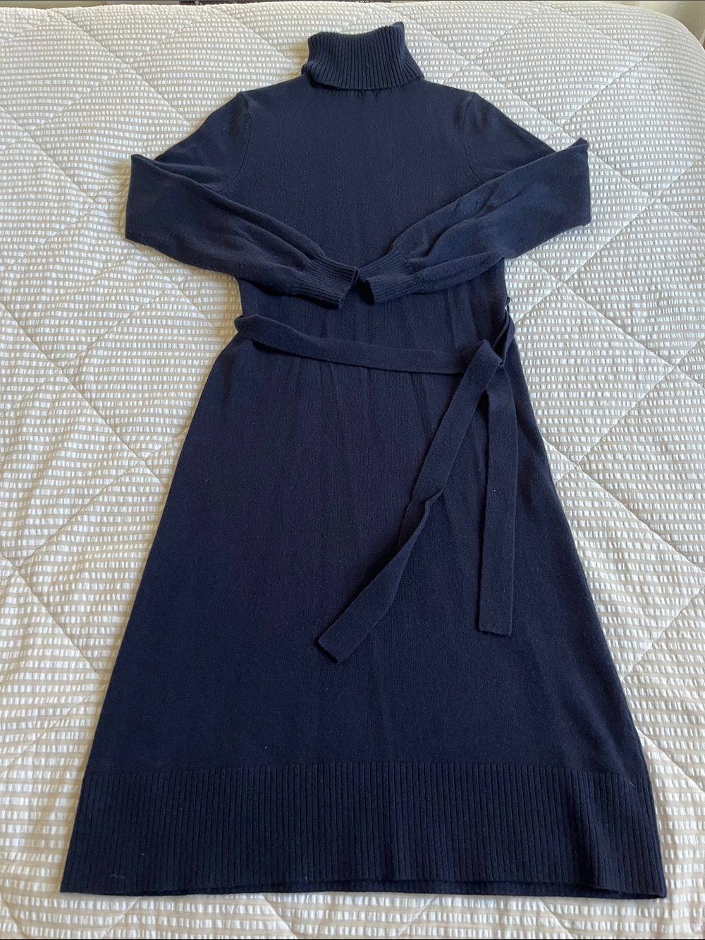 LL Bean Signature Navy Turtleneck Long Sleeve Sweater Dress with Belt Size S